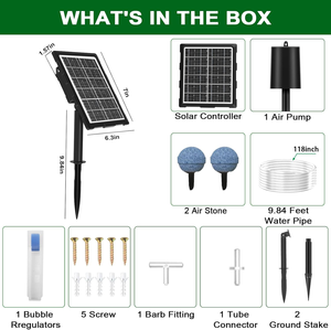Aireador Solar con Control Digital, 3 Modos de Funcionamiento, Temporizador, Regulador de Burbujas, 2 Piedras Difusoras para Acuicultura y Jardinería Acuática - Product Image 6