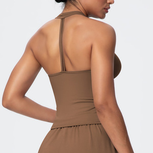 Nuevo Estilo, Chaleco Deportivo Ajustado de Secado Rápido para Mujer, Color Sólido, Tela Cepillada, Cuello en V, Ropa Interior Deportiva, <span class=keywords><strong>Tirantes</strong></span> para Correr, Fitness y Yoga - Product Image 5