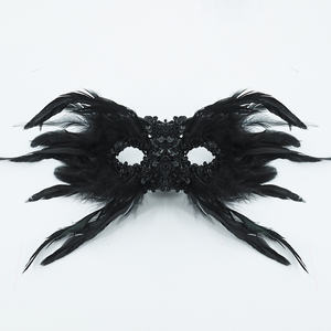 Voile <span class=keywords><strong>gothique</strong></span> noir demi-visage à thème sombre, accessoire de <span class=keywords><strong>maquillage</strong></span> pour bal, avec plumes et finition brillante, une visière sophistiquée - Product Image 4