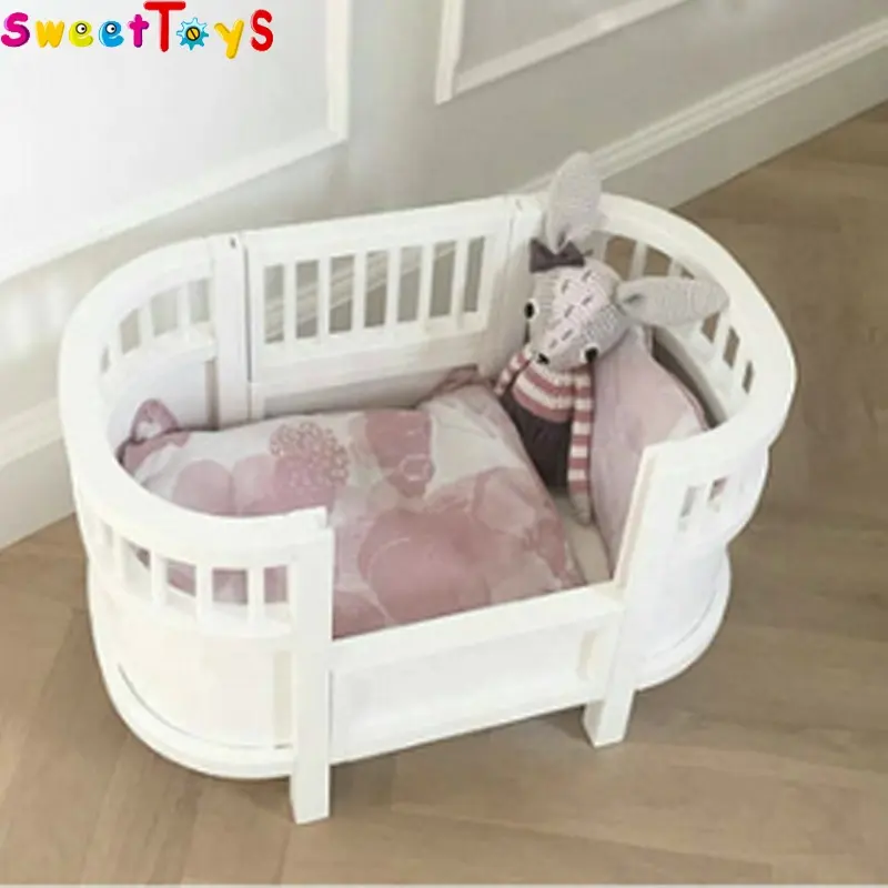 Wooden Baby Doll Beds Mini Bed Wooden miniature role play toy set for early education