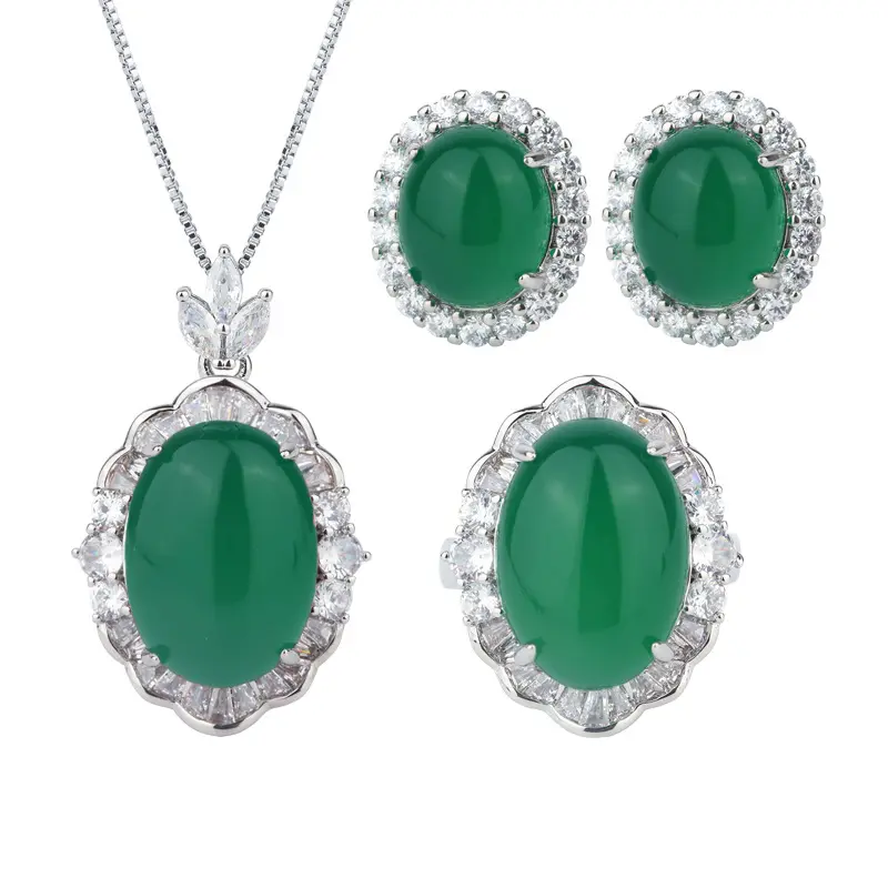 13*18-10*12 conjunto de joyería de circón popular anillos de oreja de cristal de jade conjunto de anillos de collar no se oxida joyería de circonia no alérgica