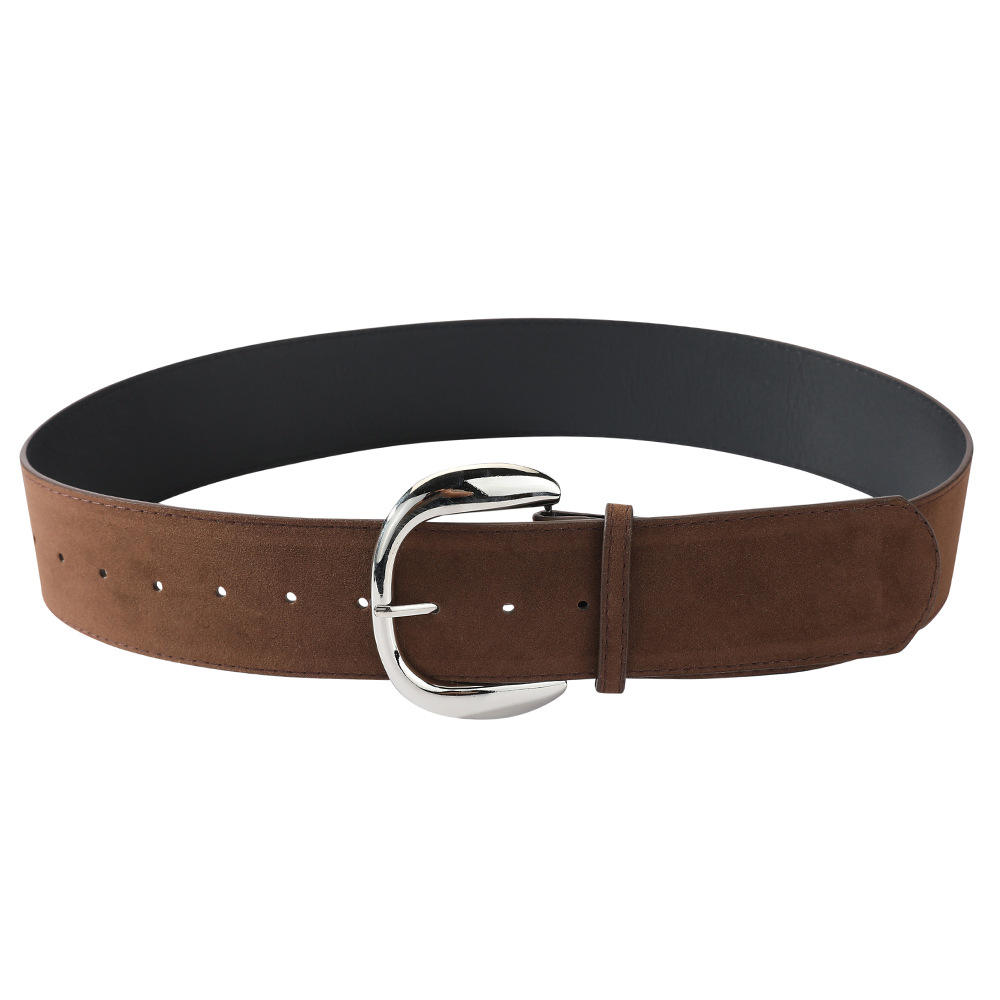 สายสีกาแฟพร้อมหัวเข็มขัดสีขาว