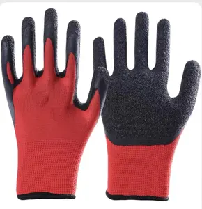 丁腈涂层安全手套乳胶皱纹手套女红色手手套用于花园工作