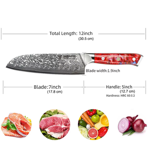 Coltello Santoku in acciaio damasco da 7 pollici con manico in resina antiscivolo affilato e resistente per <span class=keywords><strong>chef</strong></span> domestici - Product Image 5