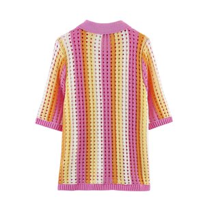 SHENZHU Nouvelle Collection Été 2026 <span class=keywords><strong>Femme</strong></span> – <span class=keywords><strong>Pull</strong></span> Tricoté Rayé à Col Carré et Manches Courtes avec Détails Creux Style Européen et Américain 3921037 3921038 - Product Image 2