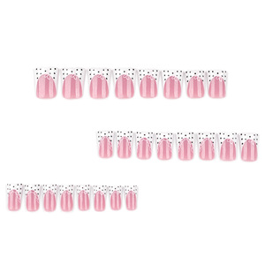 24 faux ongles Coquette à presser, carrés moyens roses avec pointes françaises blanches et pois noirs, style doux et ludique - Product Image 2