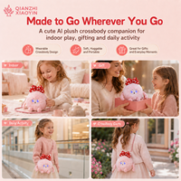 Sac bandoulière mini en peluche connecté IA, rose à pois avec nœud, IA vocale, 6 langues, mémoire longue durée, multi-usages, pour le quotidien, les voyages, cadeau