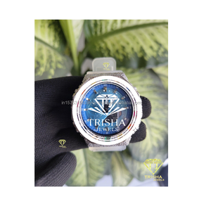 Reloj de Lujo con Movimiento Automático, Calendario Completo, Diamantes Moissanite VVS, Plata de Ley 925, Exportador Indio, Gema Arcoíris - Product Image 1