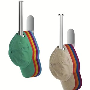Punch-Free Design Wall-Mounted <b>Hat</b> Organizer 1pc Stainless Steel Baseball Cap Hanger Metal Coat Stand - Product Image 1
