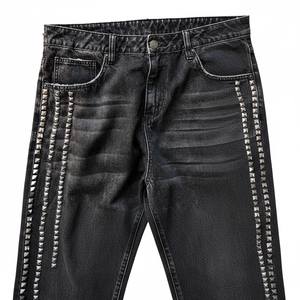 กางเกงสเวตเตอร์ผ้ายีนส์ของผู้ชายทรงสลิมฟิตแนววินเทจผ้า100% เอวยางยืดสไตล์ไฮสตรีทแบบลำลองสินค้าใหม่ล่าสุด2025ออกแบบได้ตามต้องการ - Product Image 1