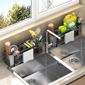 <span class=keywords><strong>Porte</strong></span>-éponge de cuisine pour évier avec plateau d'égouttement automatique, <span class=keywords><strong>porte</strong></span>-torchon, organisateur de vaisselle, distributeur de savon, rangement - Product Image 3