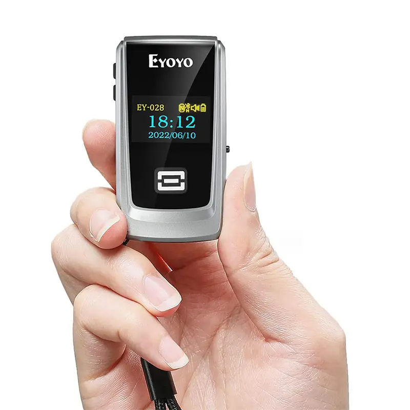 Eyoyo OEM ODM 미니 휴대용 무선 블루투스 1D 2D QR 코드 리더 바코드 스캐너 (라이브러리 인벤토리 용 LCD 디스플레이 포함)