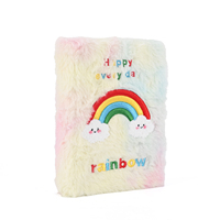 Journal intime en peluche arc-en-ciel pour étudiants, carnet mignon en fausse fourrure, broderie Kawaii, couverture souple, papeterie scolaire et de bureau