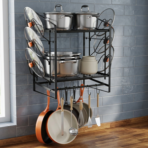 Étagère murale double niveau en métal pour casseroles et poêles, support de rangement pour ustensiles de cuisine transfrontalier - Product Image 3