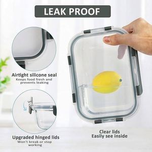 Transparent Food-Grade Borosilicate Glass Rectangular <b>Lunch</b> <b>Box</b> Microwavable BPA Free Airtight Leak Proof Food Storage - Product Image 3