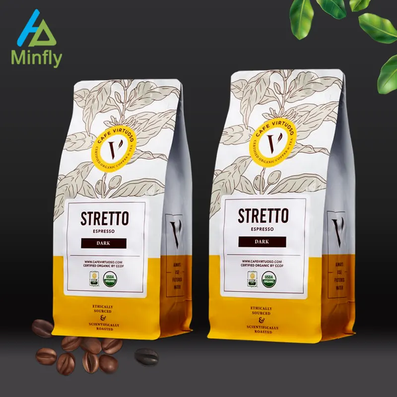 Minfly Digital Printing Custom Self Afdichting Zijvouw Pouch Met Rits Voor Platte Bodem Koffie Snack Voedsel Mylar Bag