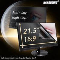 Filter Privasi PET Transparansi Tinggi untuk Monitor Layar Lebar 21,5 Inci 16:9, Film Anti Sadap 180 Derajat Anti Silau