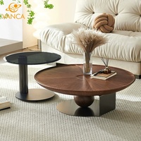 Table à thé moderne avec design circulaire en fibre de verre, style bois, pour salon familial, hôtel, appartement