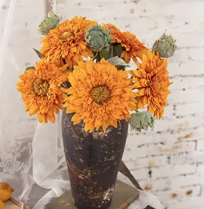 Y-H129 Gros Top Qualité Artificielle De <span class=keywords><strong>Tournesol</strong></span> Tige Unique Automne Artificielle Fleurs Tournesols Orange <span class=keywords><strong>Rose</strong></span> - Product Image 1