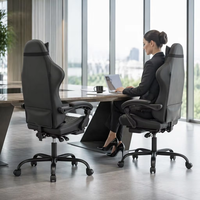 Chaise de jeu ergonomique avec massage et repose-pieds, en cuir PU, pivotante à 360°, chaise de bureau de direction robuste, hauteur réglable