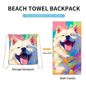 Eco-friendly Microfiber Square Two-In-One Foldable Beach <b>Bath</b> Towel Integrated with <b>Storage</b> Bag Custom Logo Design Travel - Product Image 3