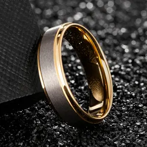 Tungsten karbür altın yüzük ve düğün bantları, 24K altın kaplama altın Tungsten yüzük düğün bantları erkek