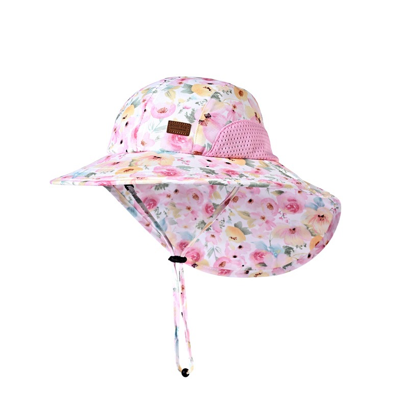 Children's New Outdoor Girl Sun Hat Anti Uv Mesh Large Big Brim Fisherman Hat Kids Cute Cartoon Print Bucket Hats for children
