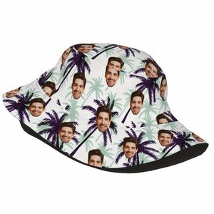 Sombrero de Pescador Personalizado con Foto para Mujer, Diseño de Rostro Personalizado, Fondo con Estampado de Árbol Tropical, Moderno para Verano, Playa, Viajes y Uso Diario - Product Image 6