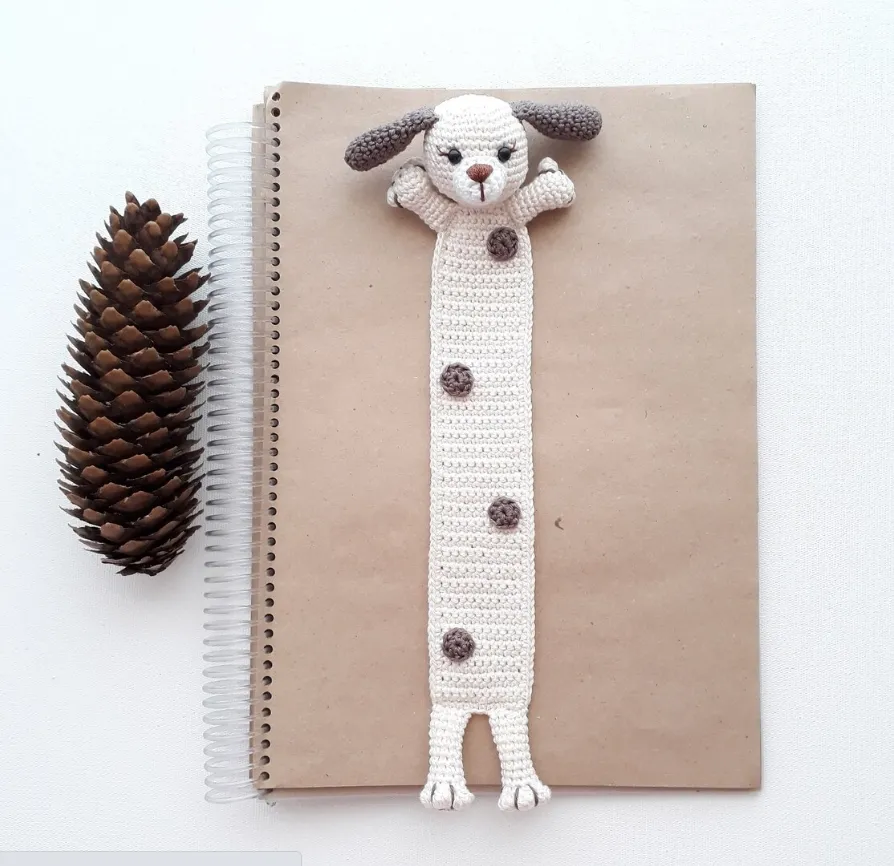 Hadiah kreatif penanda buku anjing rajutan tangan dengan telinga besar bahan katun tangan hadiah untuk teman dan orang tua