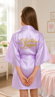 Robe de satin pour anniversaire, pour filles et femmes, kimono court, peignoir, costume de fête, séance photo, robe à lettres dorées scintillantes, cadeau