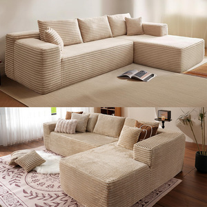 Sofá Seccional <span class=keywords><strong>de</strong></span> <span class=keywords><strong>3</strong></span> <span class=keywords><strong>Plazas</strong></span> con Diseño <span class=keywords><strong>de</strong></span> Bloque <span class=keywords><strong>de</strong></span> Tofu en Tela Comprimida y Sillón Reclinable - Product Image 3