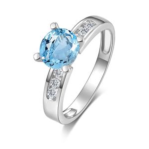 Bague de fiançailles en topaze argentée, topaze bleue, avec diamant, forme carrée, bague de fiançailles en topaze bleue - Product Image 3