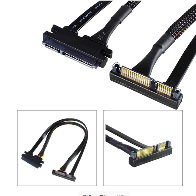 L-shaped Right Angle 7+15P SATA3.0 Extension Data Power Cord Braided PVC Sleeve Harness Cable 500mm for Motorcycle Automobile