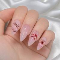 Faux ongles à presser en gros pour Halloween, forme amande, motif rouge sanglant, art fantôme, logo personnalisé, réutilisables pour fêtes et vacances