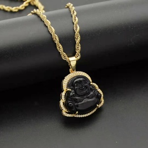 Nouveau pendentif Bouddha en titane et acier inoxydable plaqué or avec diamants et pierres de jade - Product Image 5