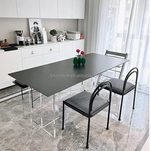 Muebles de Restaurante, Mesa de Comedor Rectangular Moderna de Piedra Sinterizada, Tapa de Losa de Mármol, Patas Acrílicas, Base Transparente, para 6-8 Personas - Product Image 3