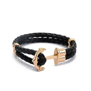 Einfache handgemachte Handwerk Mode Wikinger Seil Metall Anker Armband Doppels chicht Anker Geflochtene Seil Armband für Frauen