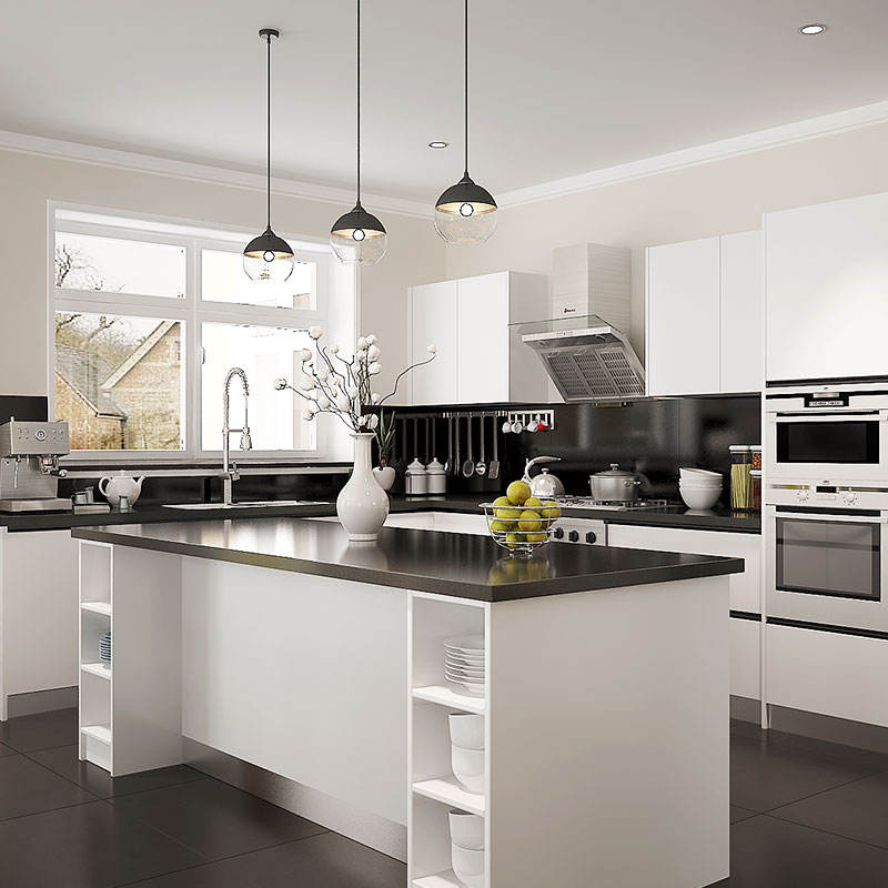 Modern Kitchen Cabinet Furniture Flat Pack Design White Lacquer Finish Wood Material MDF for Kitchen Storage Containers Hardware