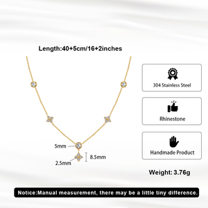 STKN47 Collana con Ciondolo <span class=keywords><strong>Quadrifoglio</strong></span> in Acciaio Inox 304 Placcato Oro 18K, Fatto a Mano con Zirconi Cubici - Product Image 4