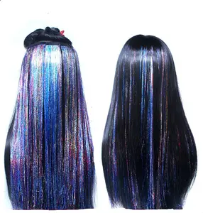 Sparkling Hair Tinsel Highlights Rainbow Colored Hairpieces Glitter Clip in Tinsel Hair Extensions