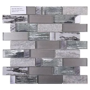 中国供应商新型绿色玻璃砖马赛克灰色石英铝马赛克浴室墙壁