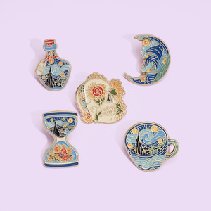 Unique Van Gogh Scream Moon Sunflower Skull Insigne en métal personnalisé Broche Épingles Classique <span class=keywords><strong>Peinture</strong></span> à l'huile <span class=keywords><strong>Littérature</strong></span> Tissu Épinglette - Product Image 1