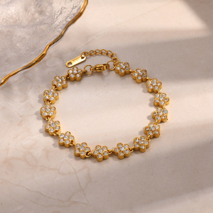 Bracelet en diamant pour femme, plaqué or 18 carats, coupe baguette, motif floral, bijoux à porter au quotidien, origine Yiwu SL41769 - Product Image 3