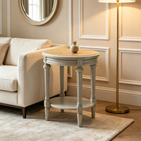 Console antique en bois massif de style français avec plateau en marbre, table ronde rustique pour salon, table d'appoint et de fin de canapé pour la décoration intérieure