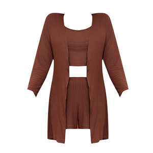 Conjunto de Pijamas Feminino de <span class=keywords><strong>3</strong></span> Peças <span class=keywords><strong>100</strong></span>% Algodão com Camisola de Mangas Longas para Mulheres - Product Image 6