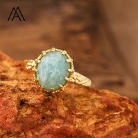 Bagues en pierres précieuses en cristal naturel de 13mm Style classique plaqué or pour cadeau de fête bijoux de haute qualité en gros