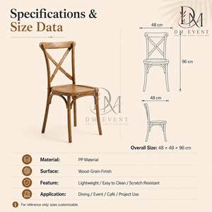 Rustic Brown Wood Grain PP <b>Cross</b> Back <b>Chair</b> for Garden Wedding and Restaurant Events, Wholesale Commercial Seating - Product Image 3