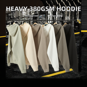380Gsm Heavyweight French Terry 100% Cotton Hooded Pullover Oversized <b>Men</b> <b>Hoodie</b> Custom 3D Embroidery Heat Transfer Print - Product Image 2