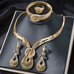 Ensemble de bijoux de mariée Zeadear avec zircon, plaqué or 14 carats, bracelet, bague, collier, boucles d'oreilles - Product Image 2