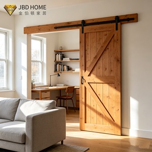Système de porte coulissante intérieure en bois de style moderne personnalisé, avec âme en <span class=keywords><strong>mousse</strong></span> acoustique imperméable, pour chambre, cuisine, salle de bain, garantie 5 ans - Product Image 3